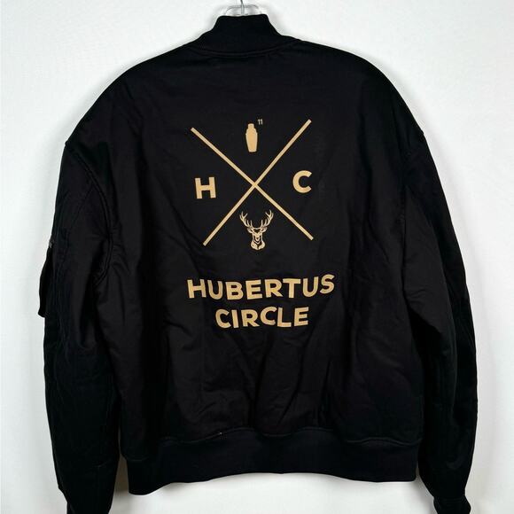 NWOT! Hubertus Circle Jagermeister Black Button Up Bomber Jacket Mens Size L - Picture 1 of 4